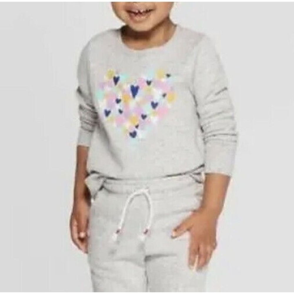 Cat & Jack Toddler Girls' Long Sleeve Sweatshirt Gray Heart Prints Size 4T